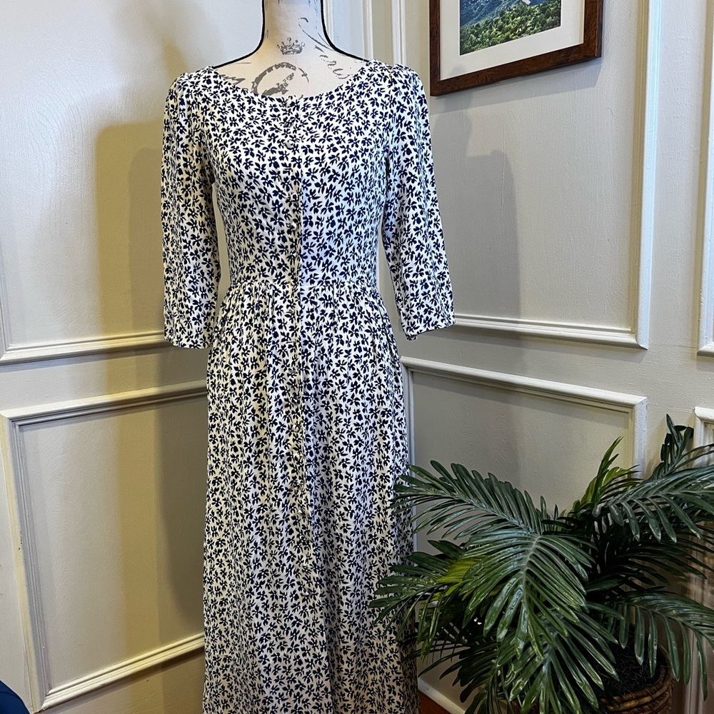 REFORMATION blue floral dress with button detail